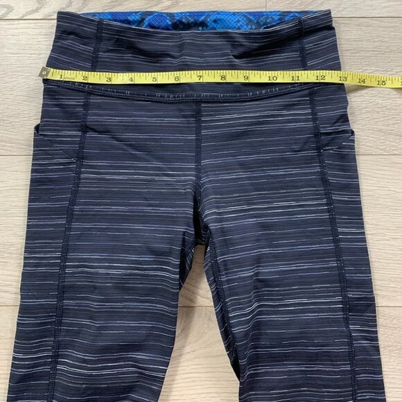 Lululemon Pace Rival Run Crop Leggings Cyber Stripe Naval Blue Black - Picture 11 of 16